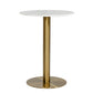 20 Inch Marble Top Bar Table with Pedestal Base, White and Gold By Casagear Home