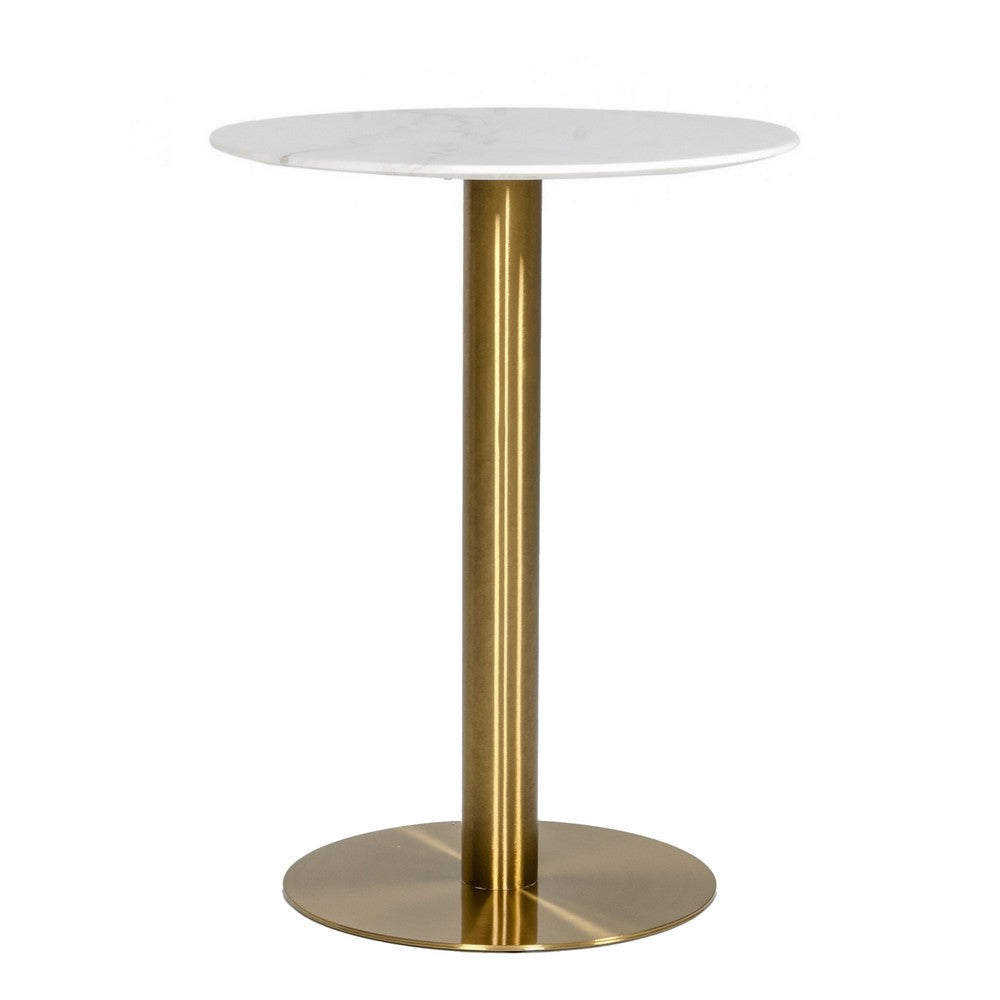 Nova Bar Table | 20" | Marble Top | Pedestal Base | White & Gold