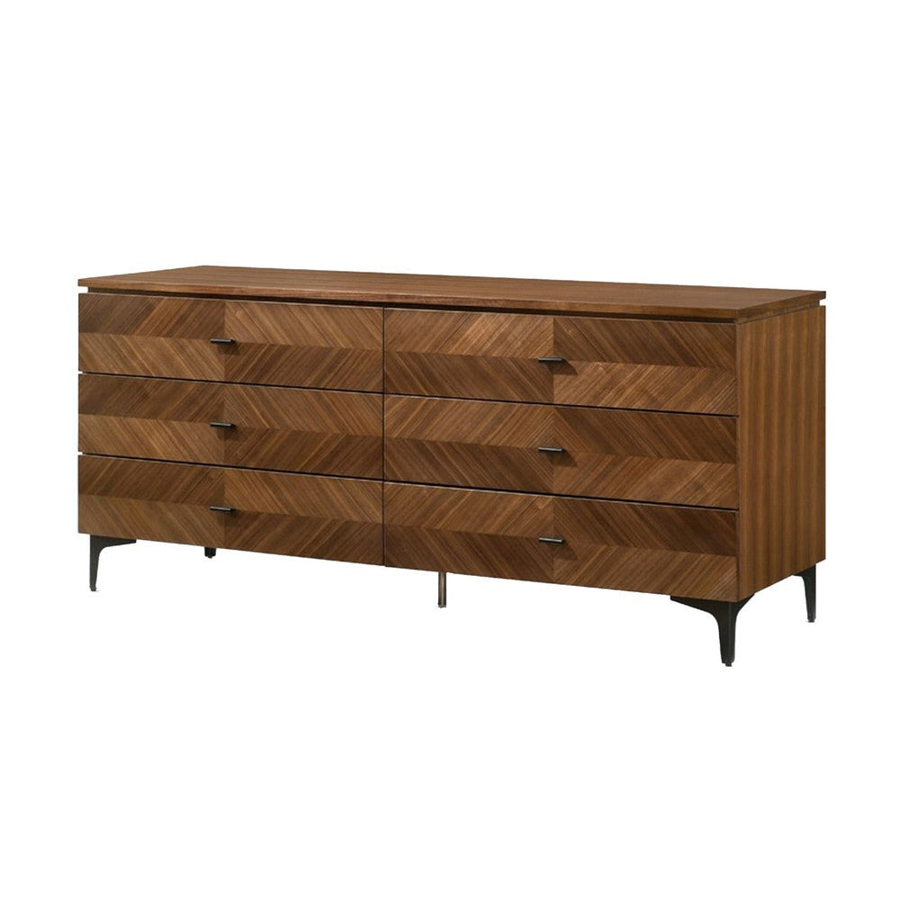 63 Inch Mid Century Modern 6 Drawer Dresser, Brown By Casagear Home