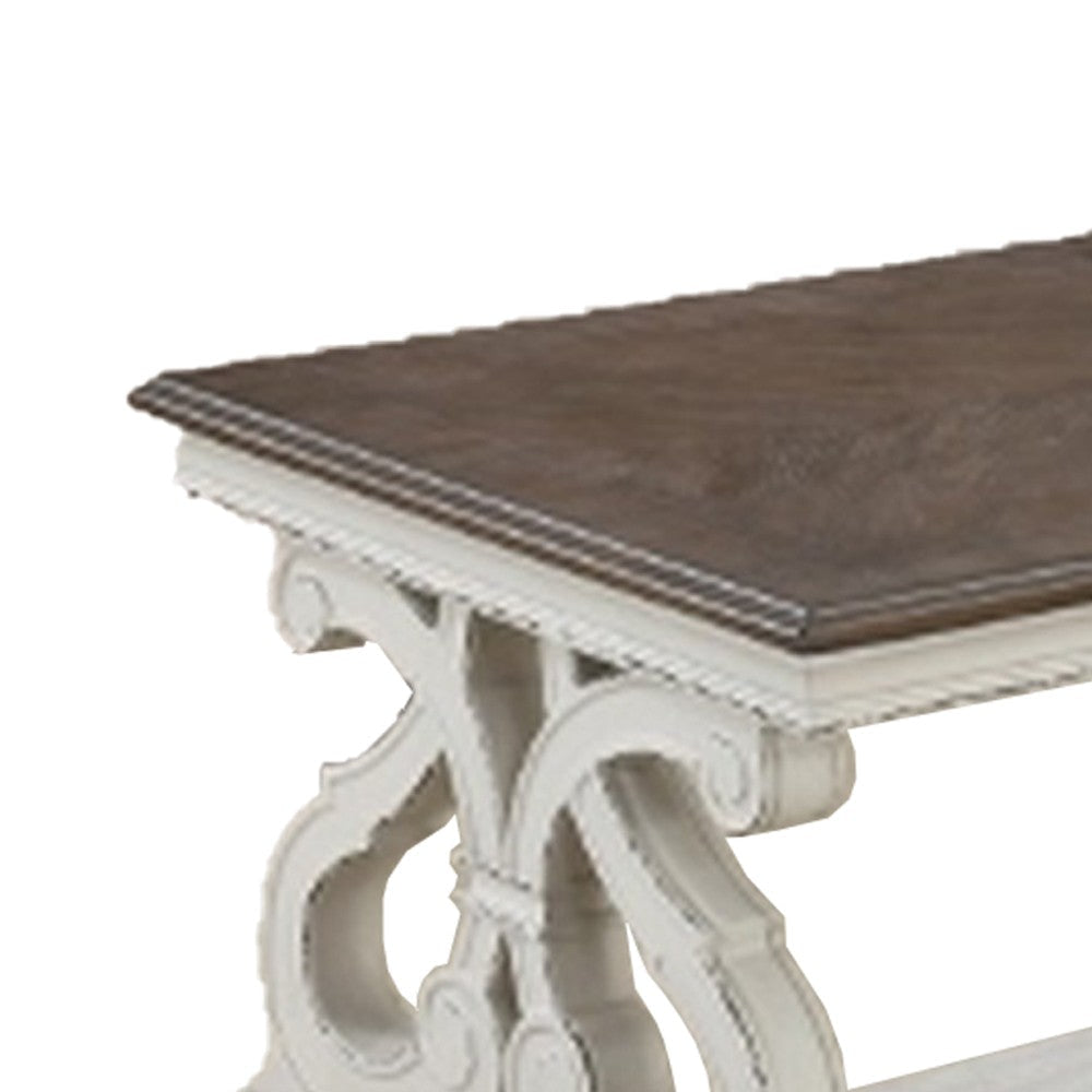 Dual Tone Coffee Table | Scroll Base | Distressed White & Brown BM232872