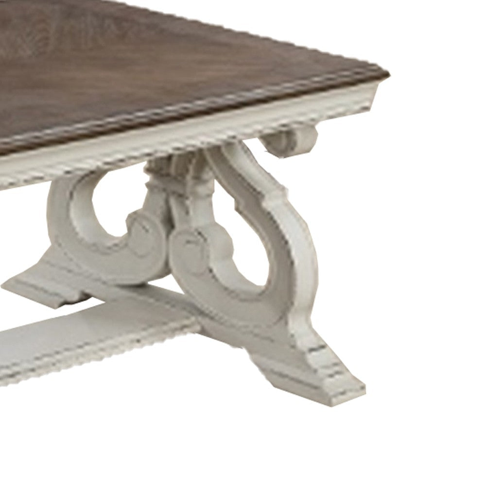 Dual Tone Coffee Table | Scroll Base | Distressed White & Brown BM232872