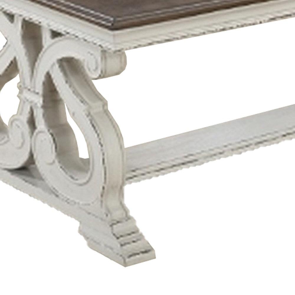 Dual Tone Coffee Table | Scroll Base | Distressed White & Brown BM232872