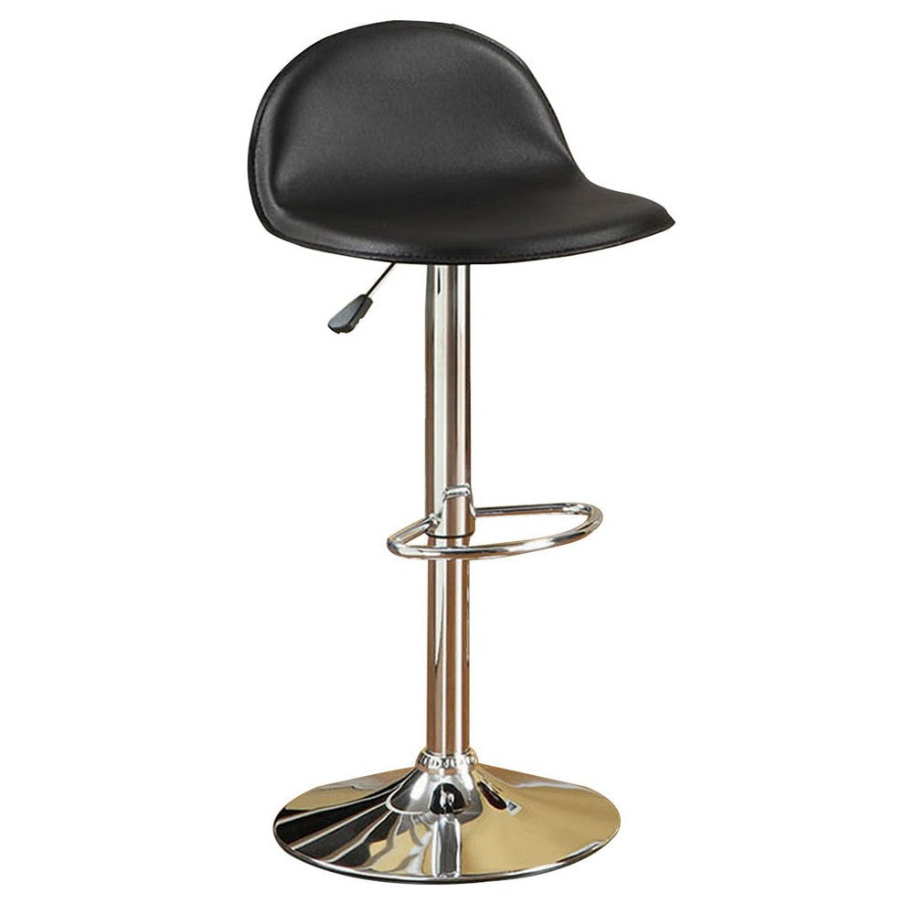 Adjustable Metal Bar Stools with Leatherette Upholstered Seat, Set of 2, Black