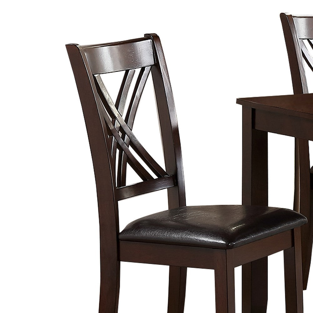 Wooden Dining Set with Chamfered Feet and Cushioned Seat Chairs Brown By Casagear Home BM232892