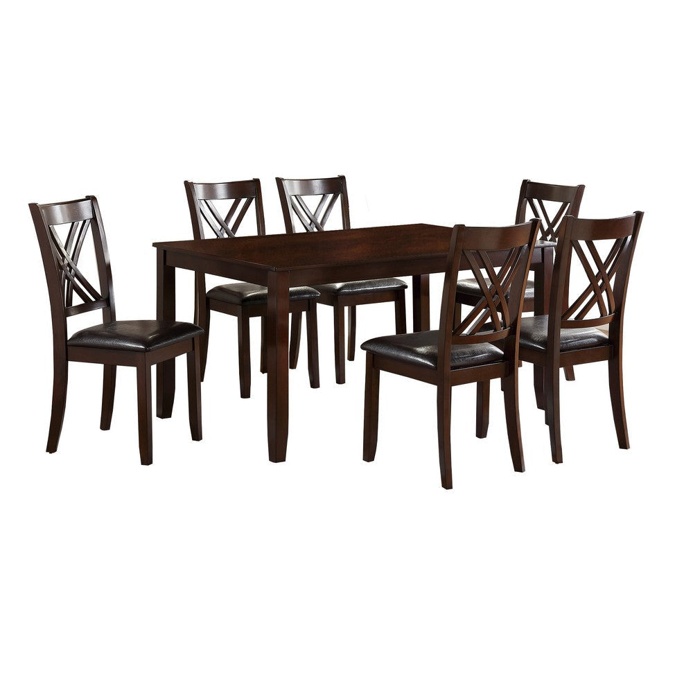 Dining Set | Wood | Chamfered Feet | Cushioned Seat Chairs | Brown