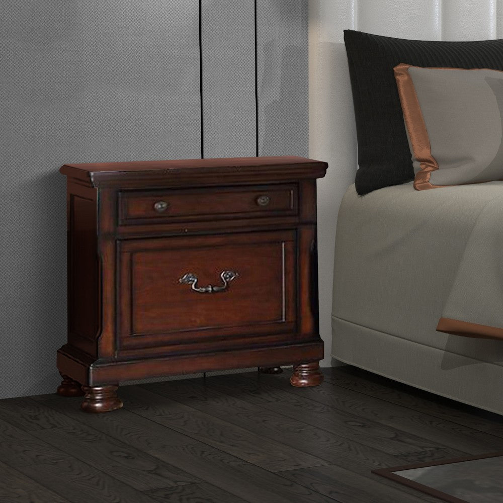 Nightstand | 2 Drawers | Bun Feet | Wood | Brown