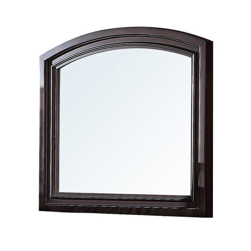 Wooden Mirror with Raised Frame and Molded Details, Brown