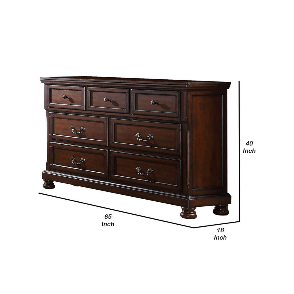 Wooden Dresser with Seven Drawers and Bun Feet Brown By Casagear Home BM232903