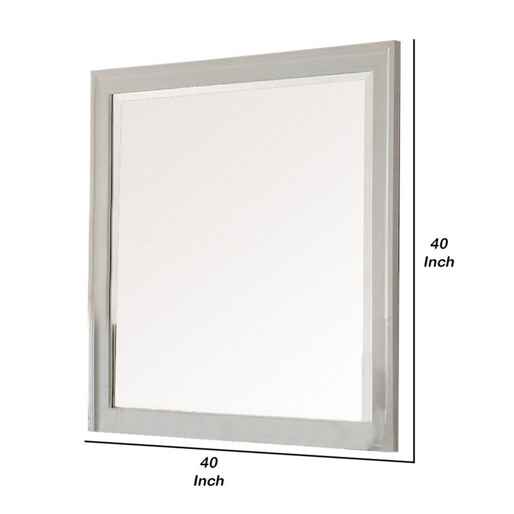 Modern Mirror with Rectangular Frame an Molded Details, White
