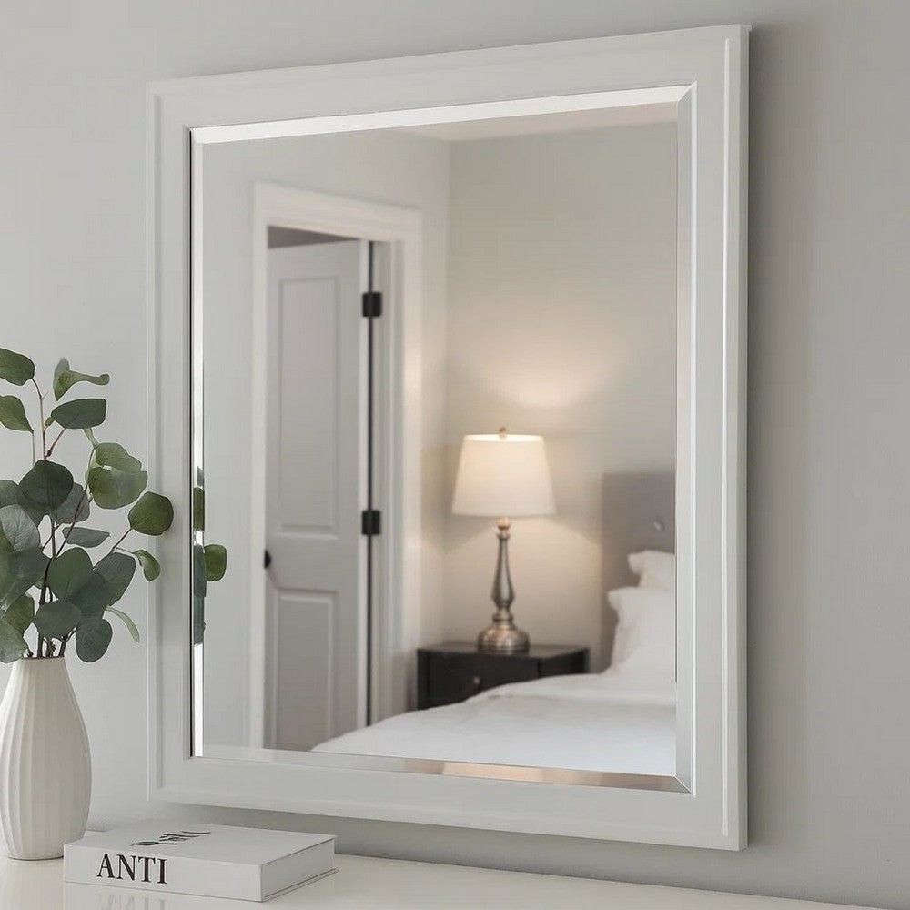 Modern Mirror with Rectangular Frame an Molded Details, White