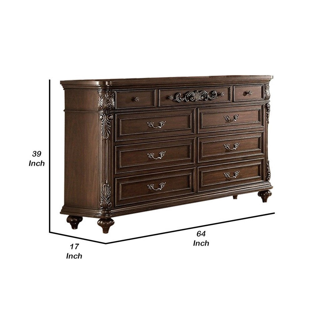 Nine Drawers Wooden Dresser with Molded Details Brown By Casagear Home BM232910