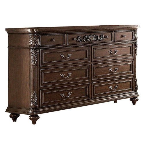 Dresser | Nine Drawers | Molded Details | Wood | Brown