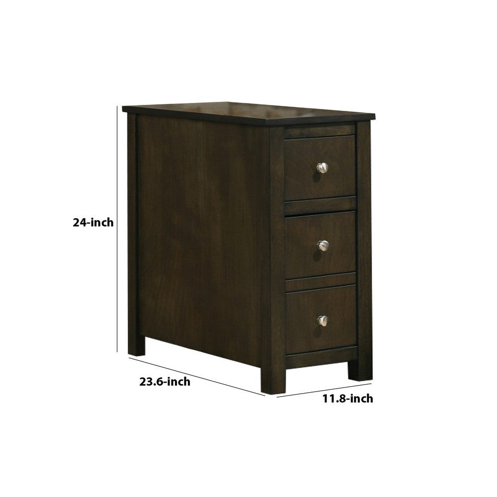 24 Inch 3 Drawer Wooden Chairside Table Brown By Casagear Home BM232914