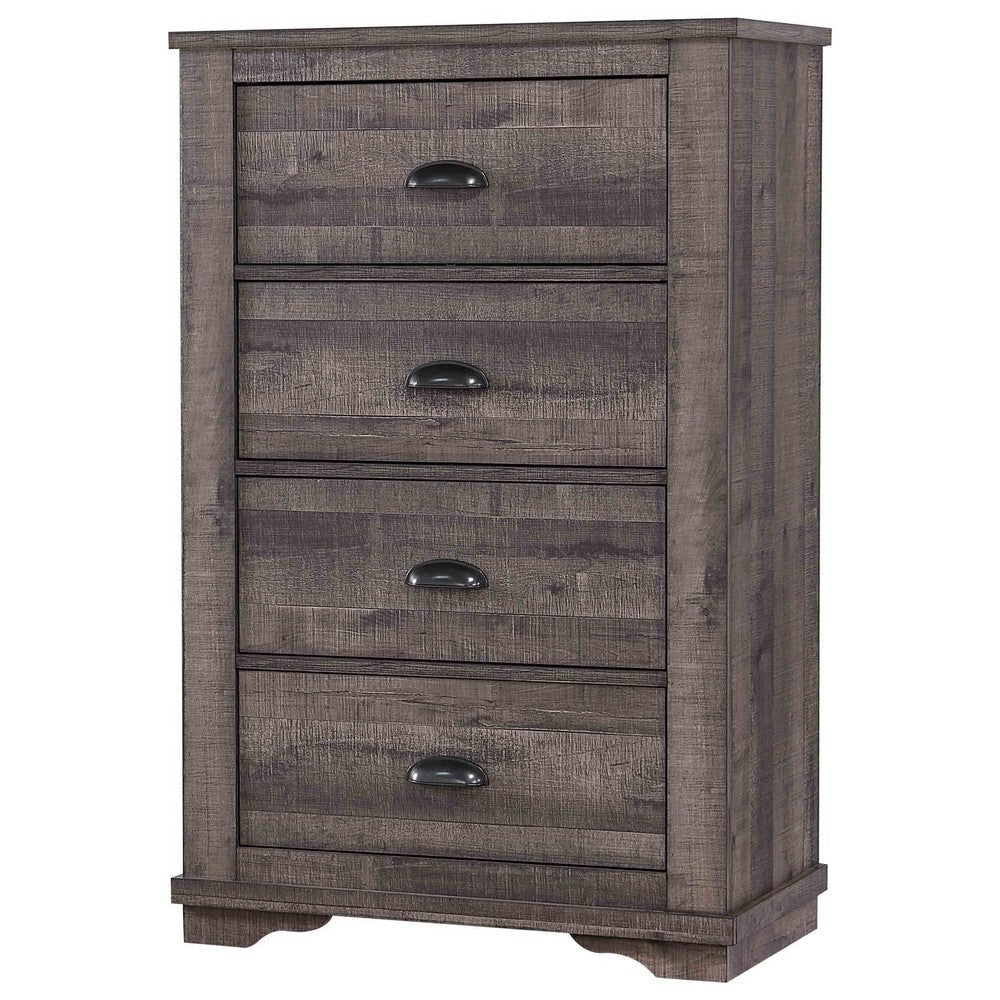 48 inch 4 Drawer Wooden Chest with Cup Pulls, Gray By Casagear Home