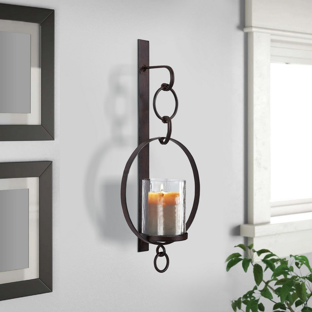 Wall Sconce | Metal Frame | Glass Hurricane | Chain Holder | Black