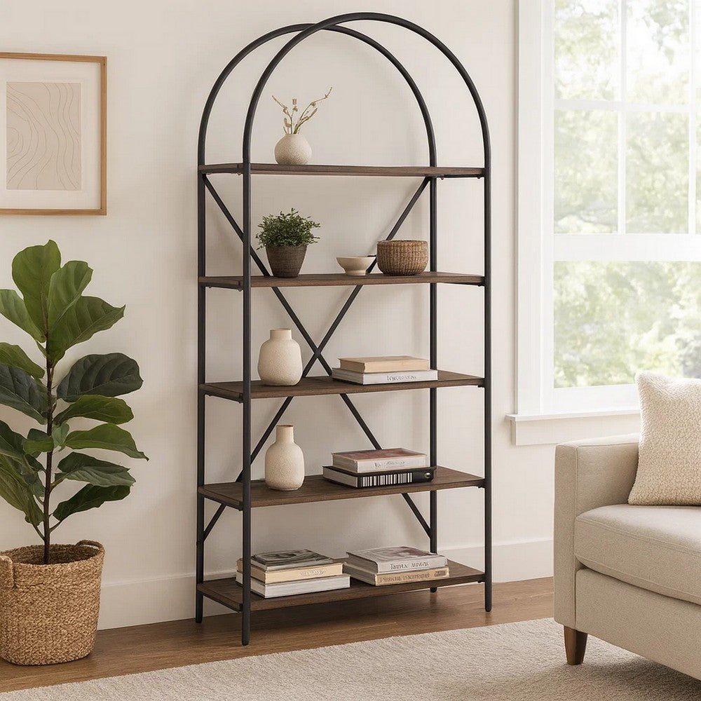 Bookcase | Tubular Frame | 5 Open Shelves | Brown & Black