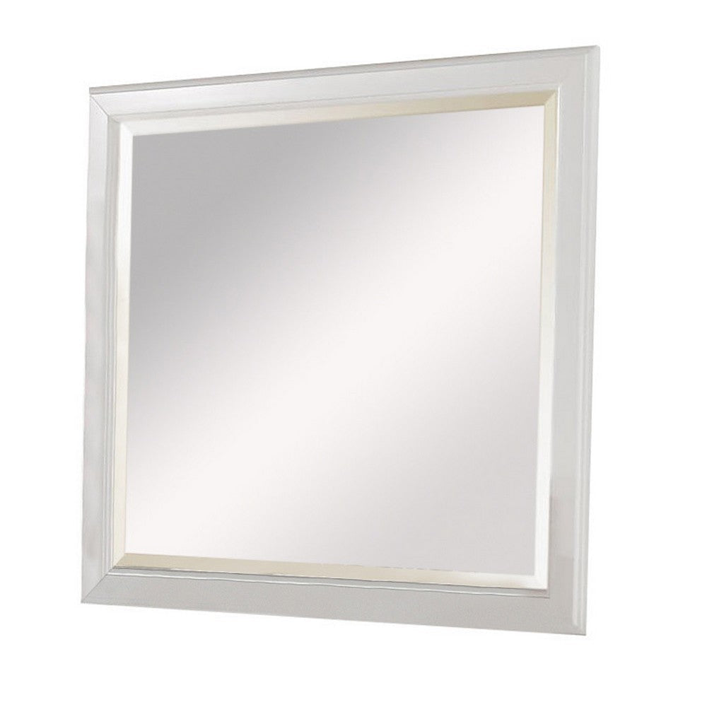 Wall Mirror with Rectangular Frame and Raised Edges, White By Casagear Home