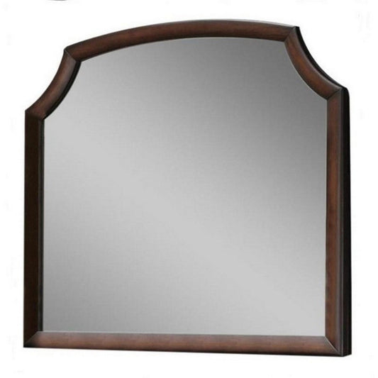 Transitional Style Wooden Wall Mirror with Beveled Edges, Espresso