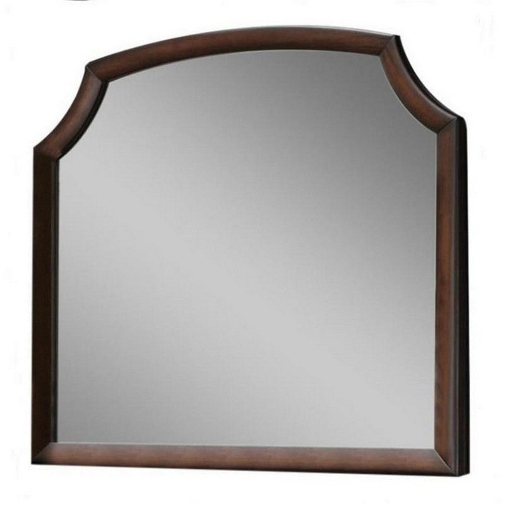 Transitional Style Wooden Wall Mirror with Beveled Edges, Espresso
