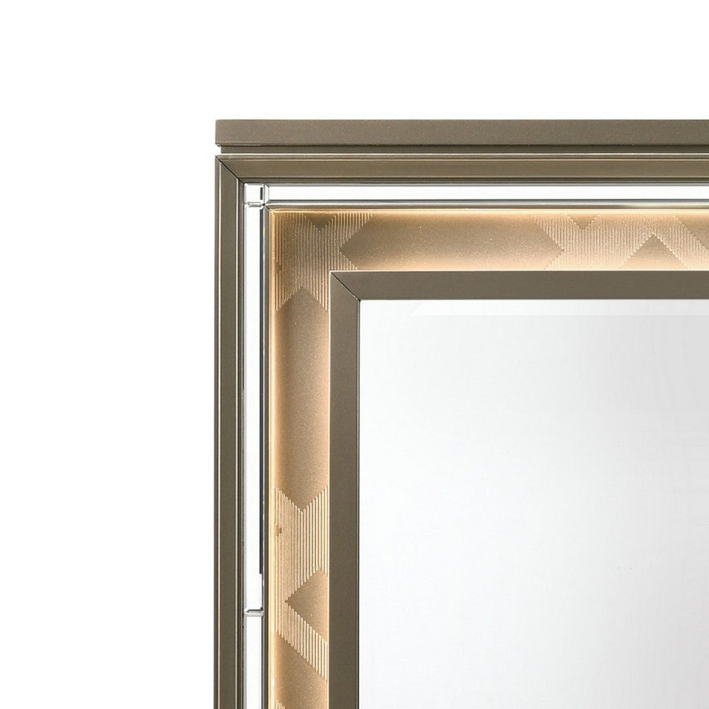 Contemporary Wall Mirror with LED and Accent Details Gold and Brown BM232980
