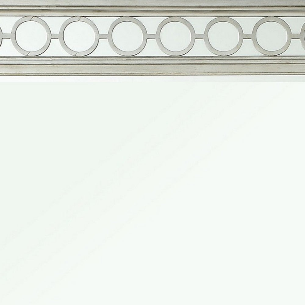 Wooden Raised Geometric Pattern Frame Mirror with Beveled Edges Silver BM232985