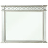 Wooden Raised Geometric Pattern Frame Mirror with Beveled Edges, Silver