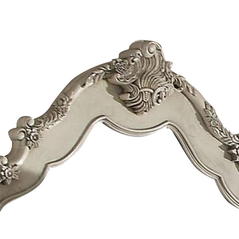 Wooden Arched Wall Mirror with Floral Design, White