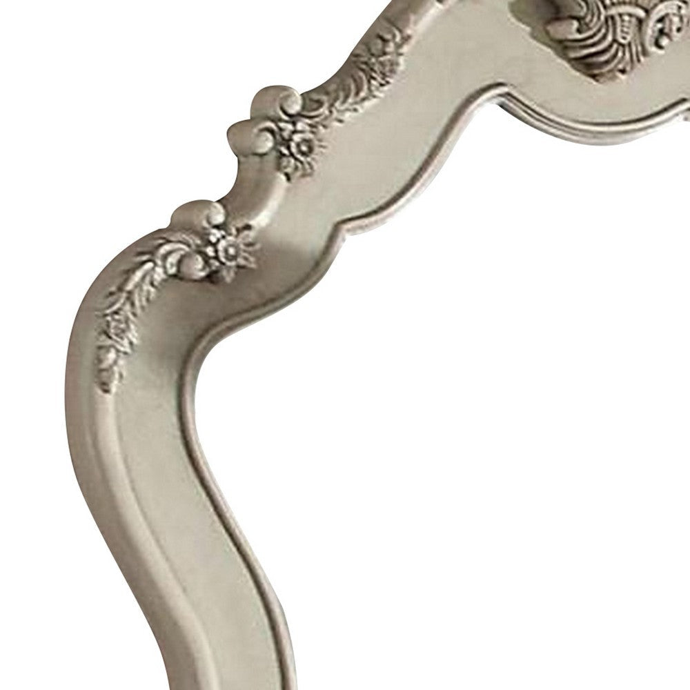 Wooden Arched Wall Mirror with Floral Design White BM232987