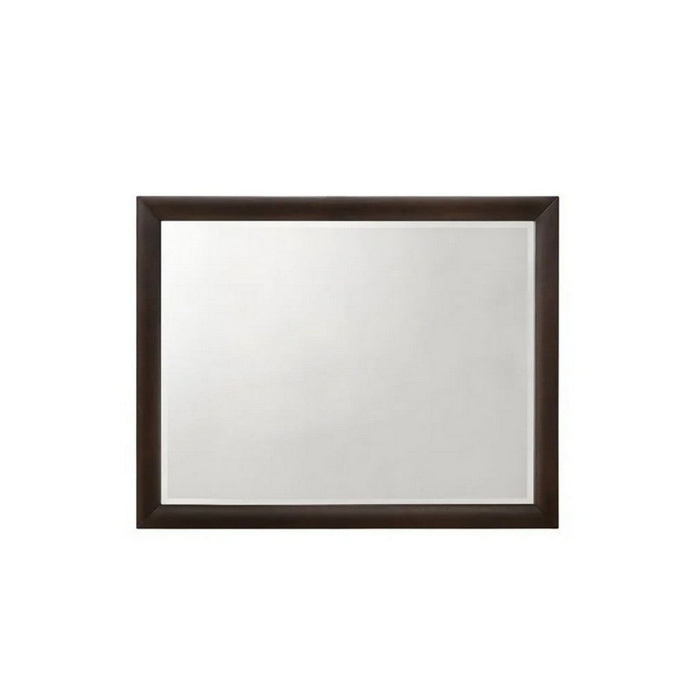 Wooden Rectangular Wall Mirror with Mounting Hardware Brown BM232990