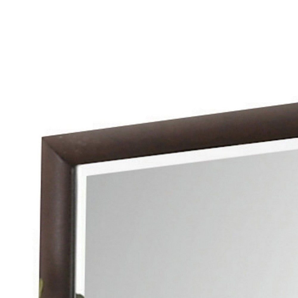Wooden Rectangular Wall Mirror with Mounting Hardware Brown BM232990