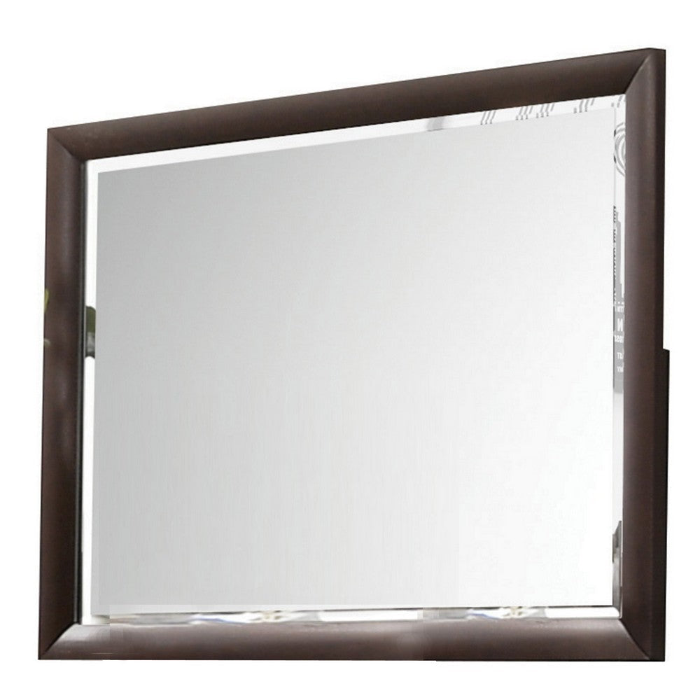 Wooden Rectangular Wall Mirror with Mounting Hardware, Brown