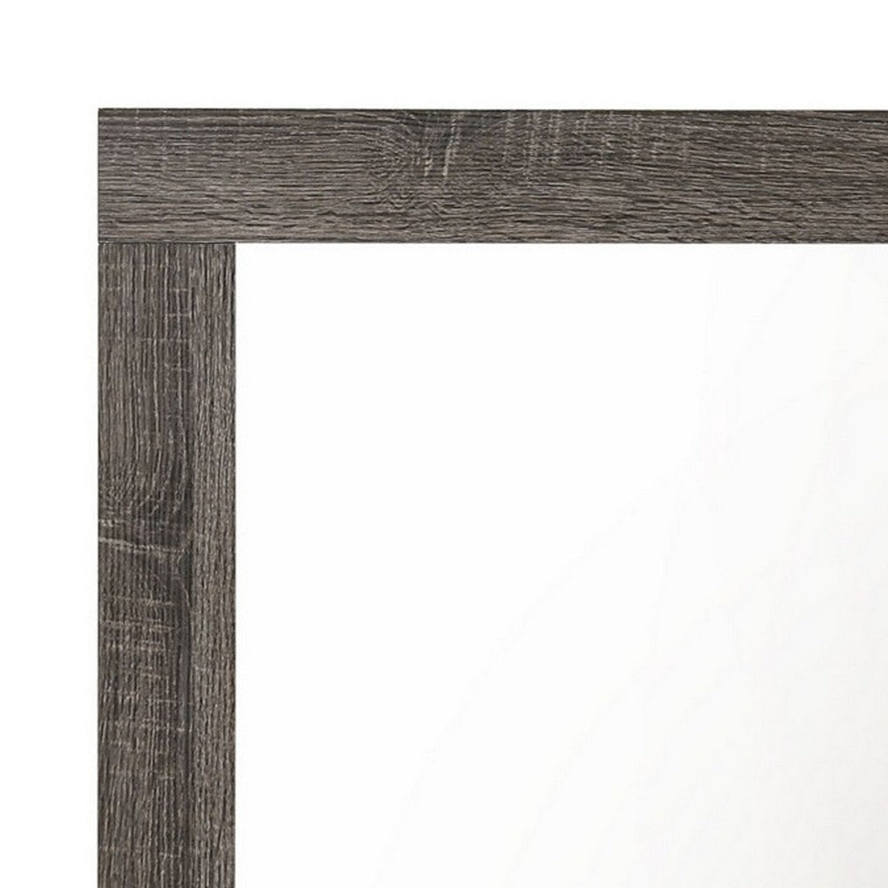 Transitional Style Rectangular Mirror with Natural Wood Grain Details Gray BM232991