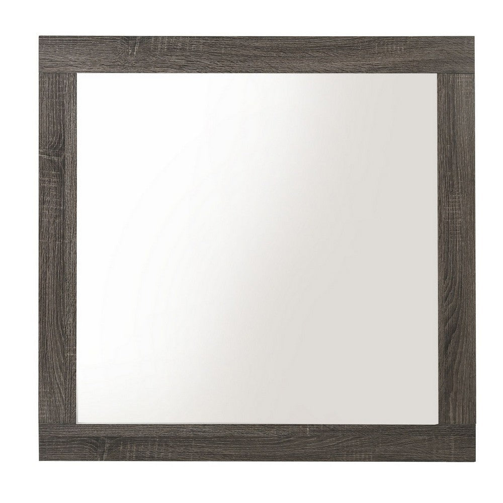 Transitional Style Rectangular Mirror with Natural Wood Grain Details, Gray