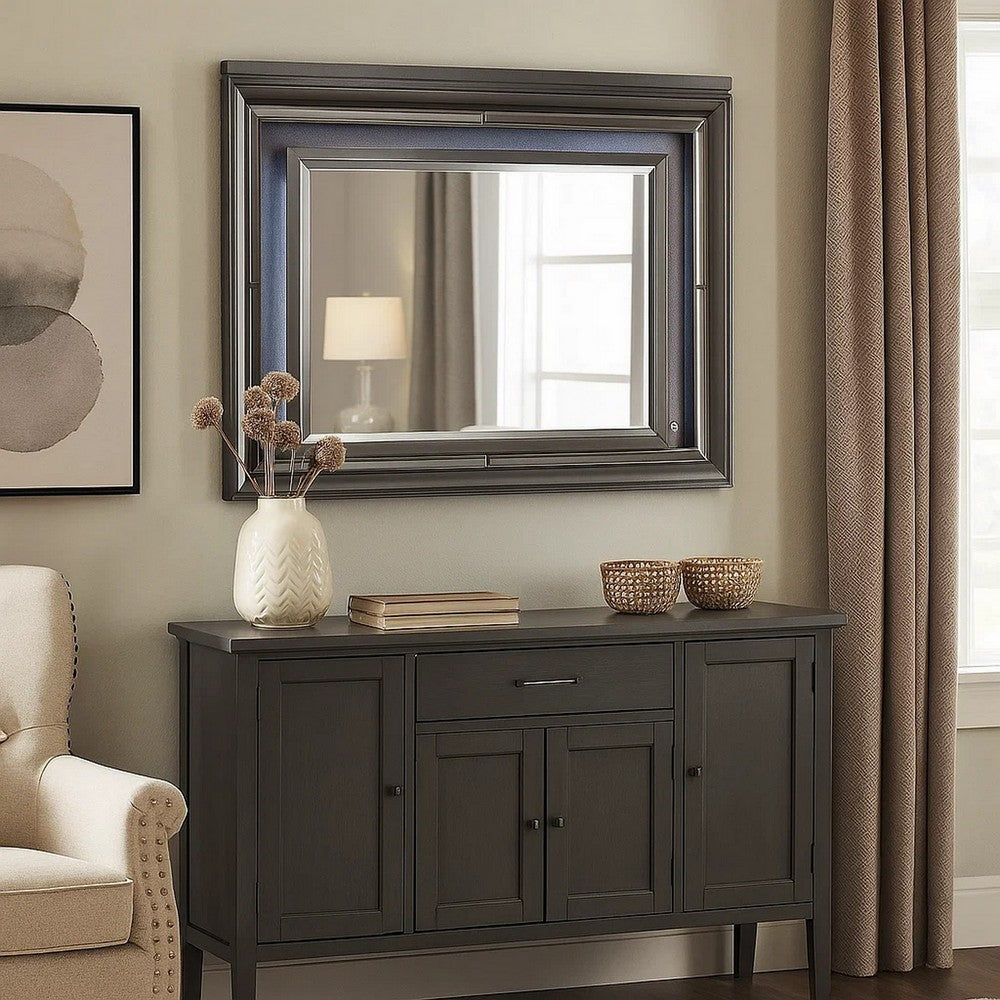 Wall Mirror with Mirror Accent and Beveled Edges, Gray