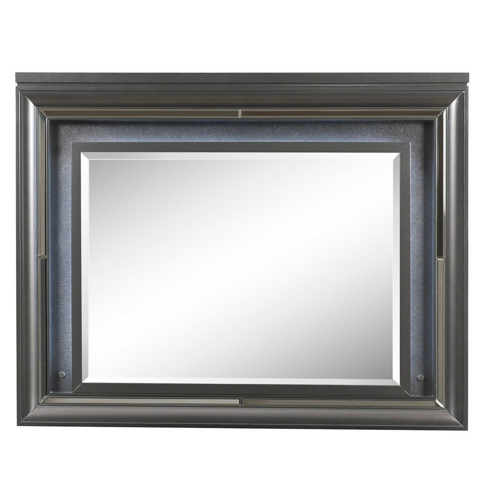 Wall Mirror with Mirror Accent and Beveled Edges, Gray