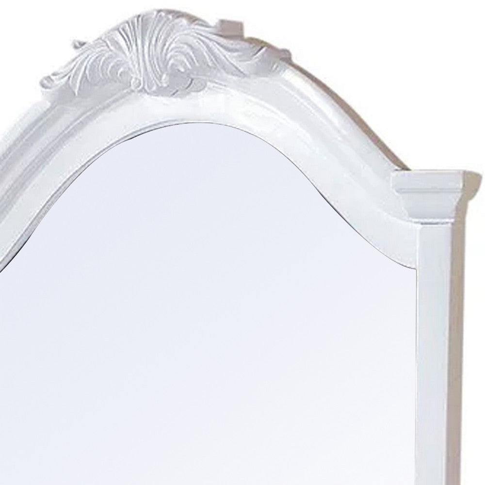 Transitional Style Wooden Wall Mirror with Crown Top White BM232998
