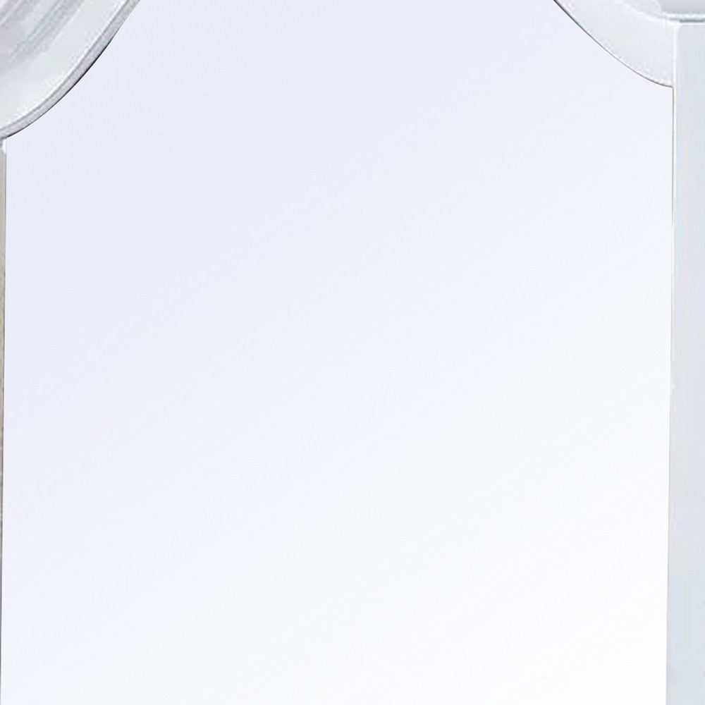 Transitional Style Wooden Wall Mirror with Crown Top, White