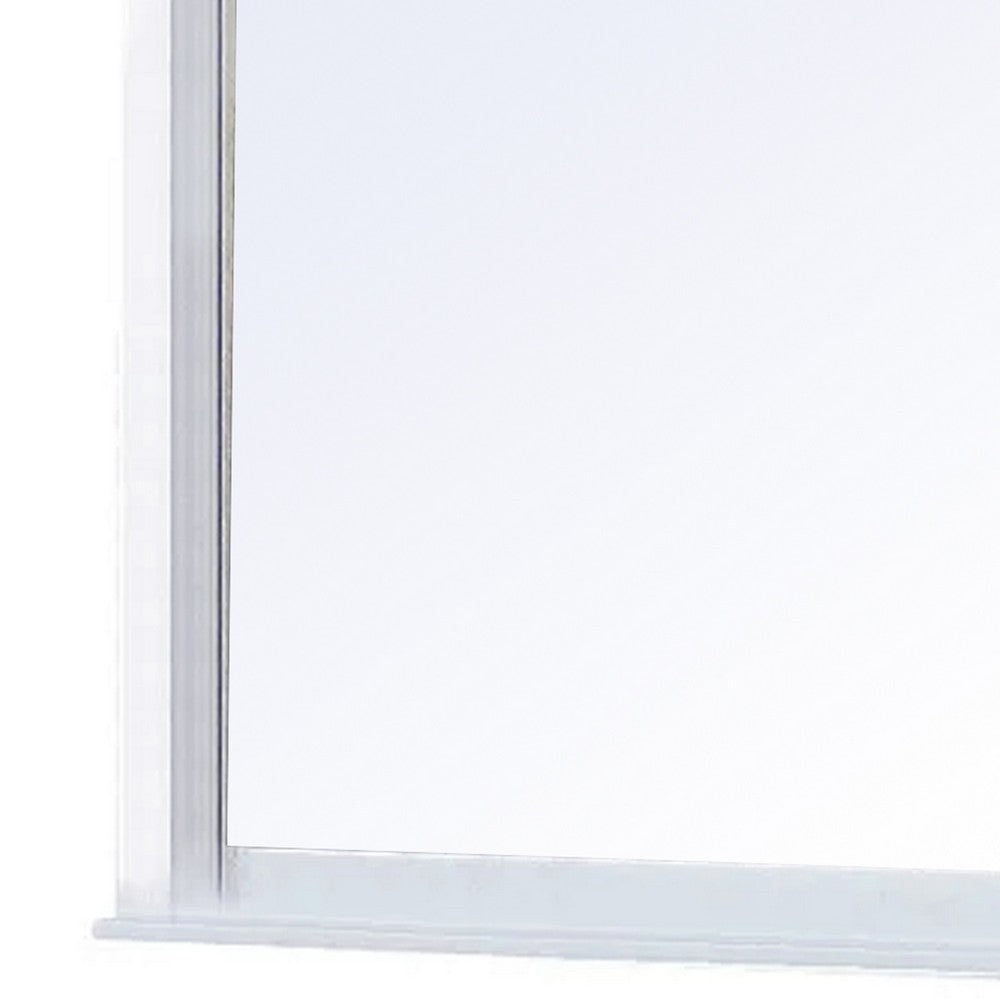 Transitional Style Wooden Wall Mirror with Crown Top, White