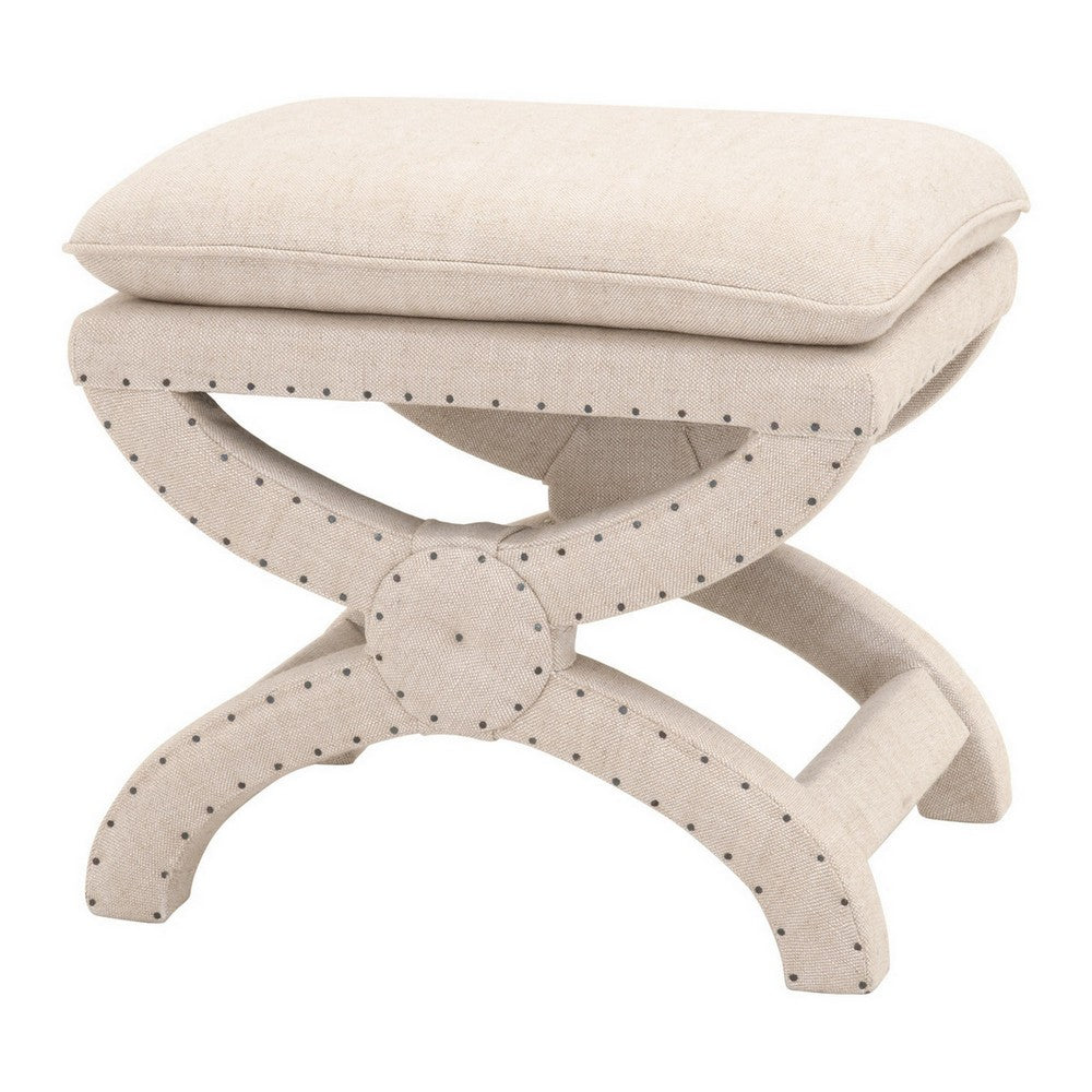 21 Inches Pillow Top Ottoman with Criss Cross Base, Beige By Casagear Home