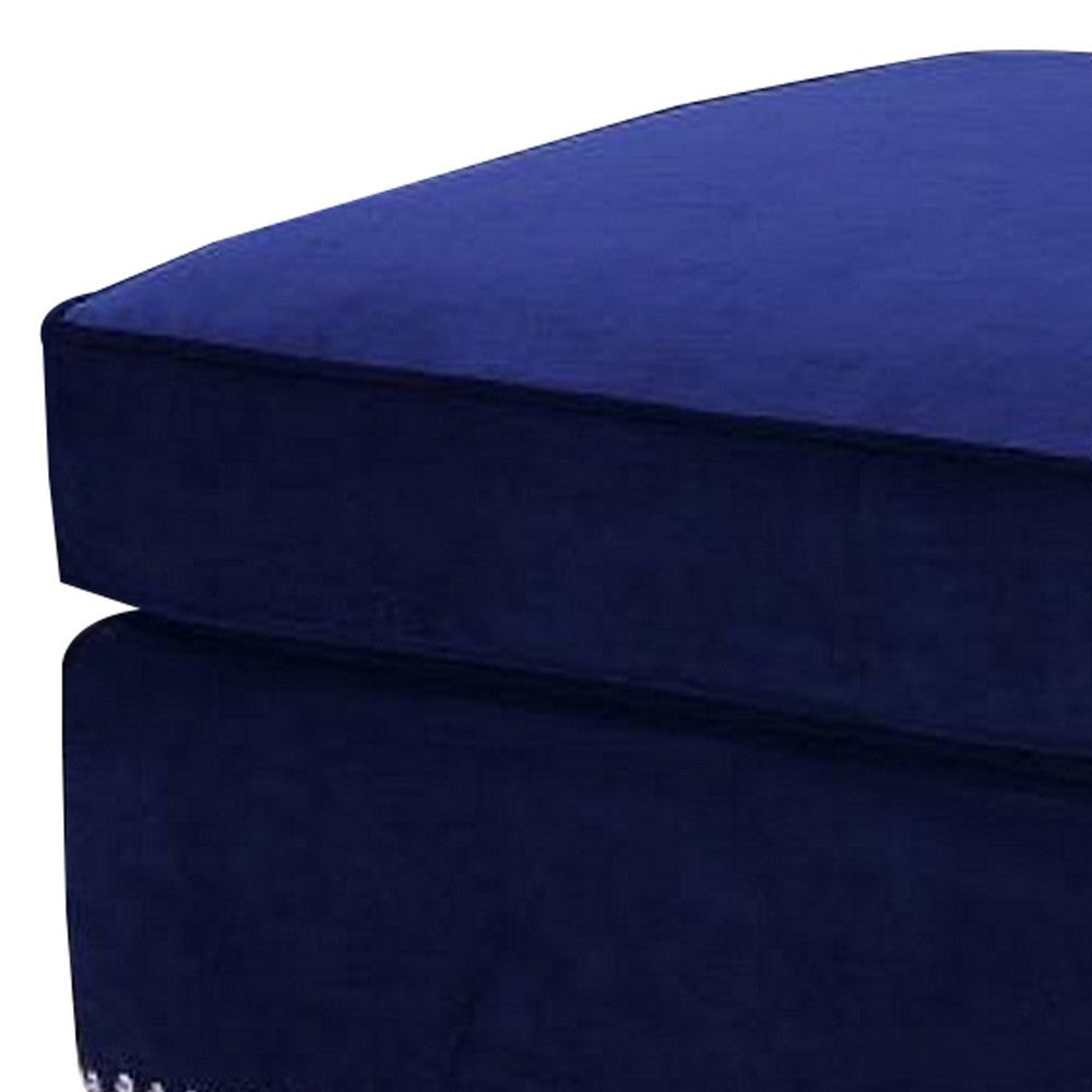 46 Inches Nailhead Trim Velvet Upholstered Ottoman, Blue