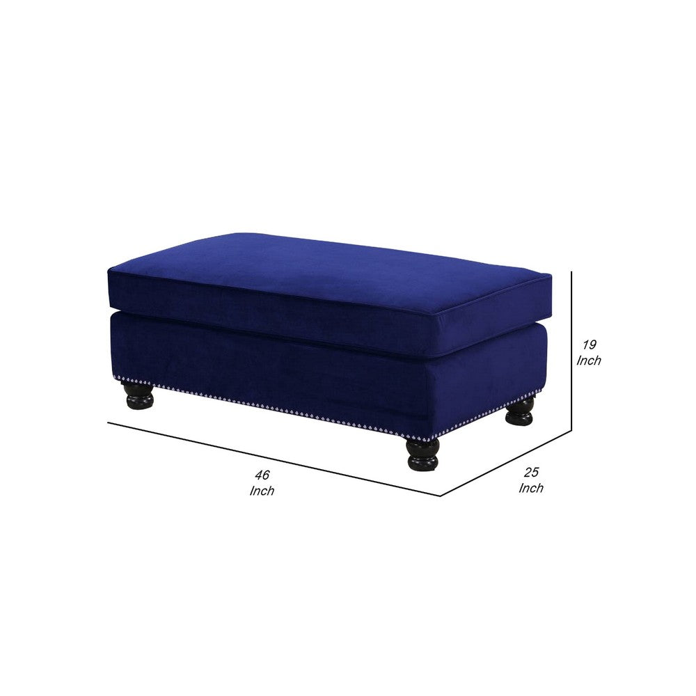 46 Inches Nailhead Trim Velvet Upholstered Ottoman, Blue