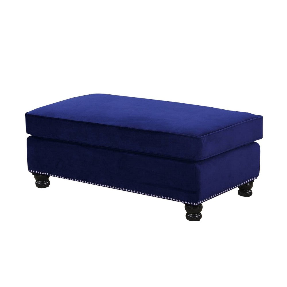 46 Inches Nailhead Trim Velvet Upholstered Ottoman, Blue