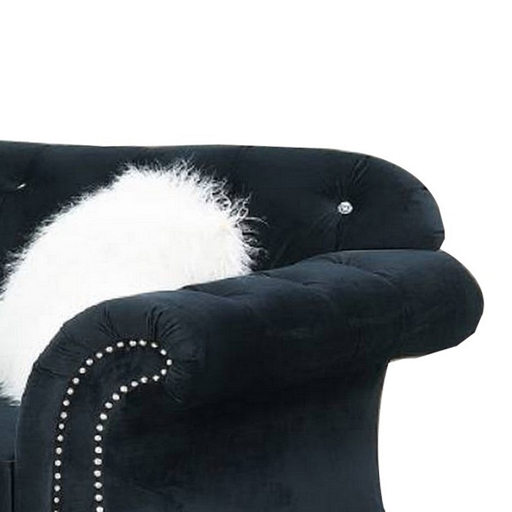 93 Inches Nailhead Trim Velvet Sofa with Crystal Tufting Black