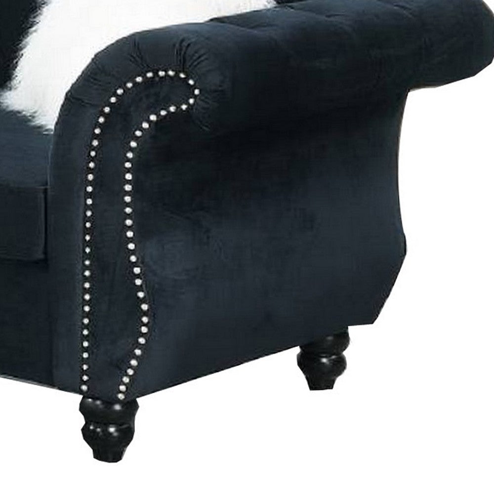 93 Inches Nailhead Trim Velvet Sofa with Crystal Tufting Black