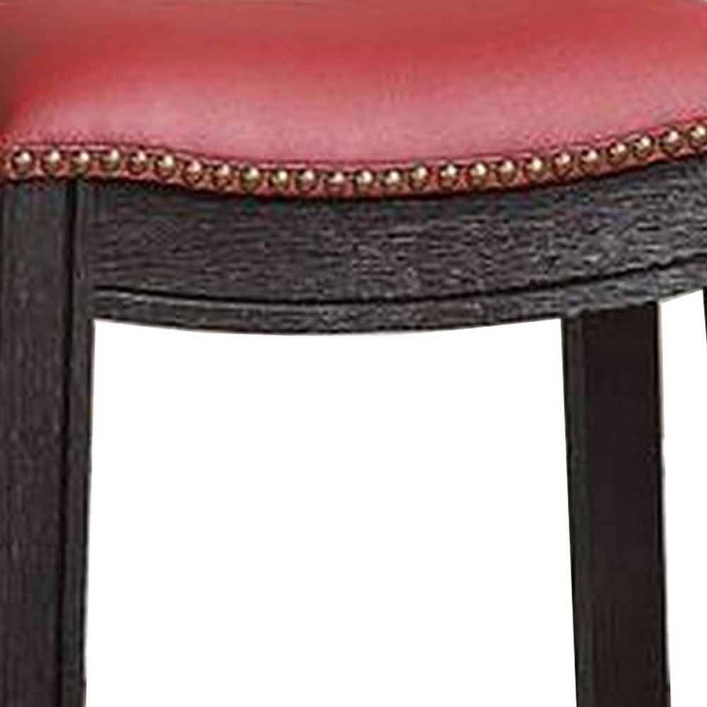 29 Inch Wooden Bar Stool with Upholstered Cushion Seat Set of 2 Gray and Red By Casagear Home BM233108