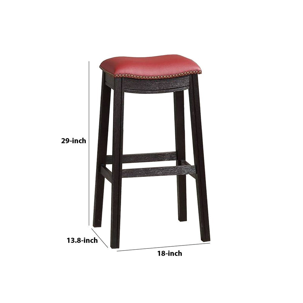 29 Inch Wooden Bar Stool with Upholstered Cushion Seat Set of 2 Gray and Red By Casagear Home BM233108