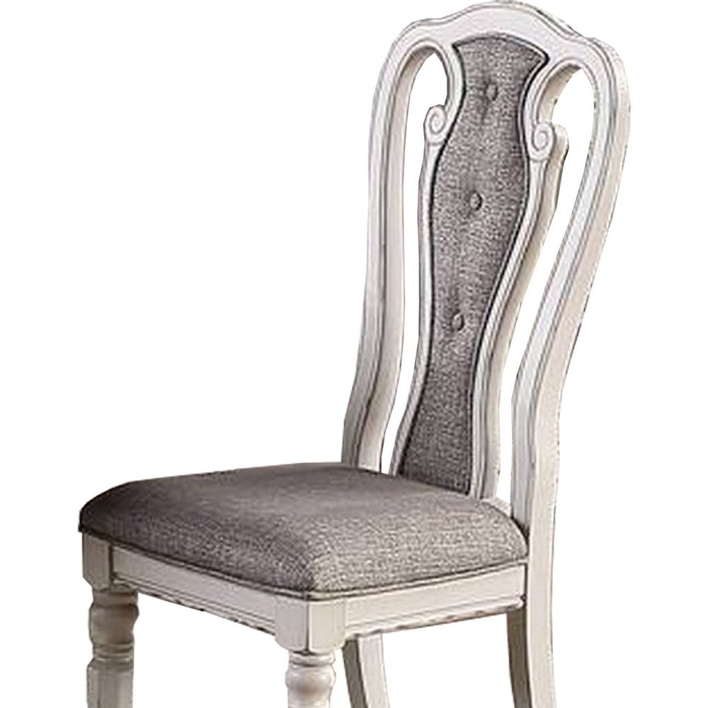 Dining Chair | Button Tufted Backrest | Padded Seat | Set of 2 | White & Gray