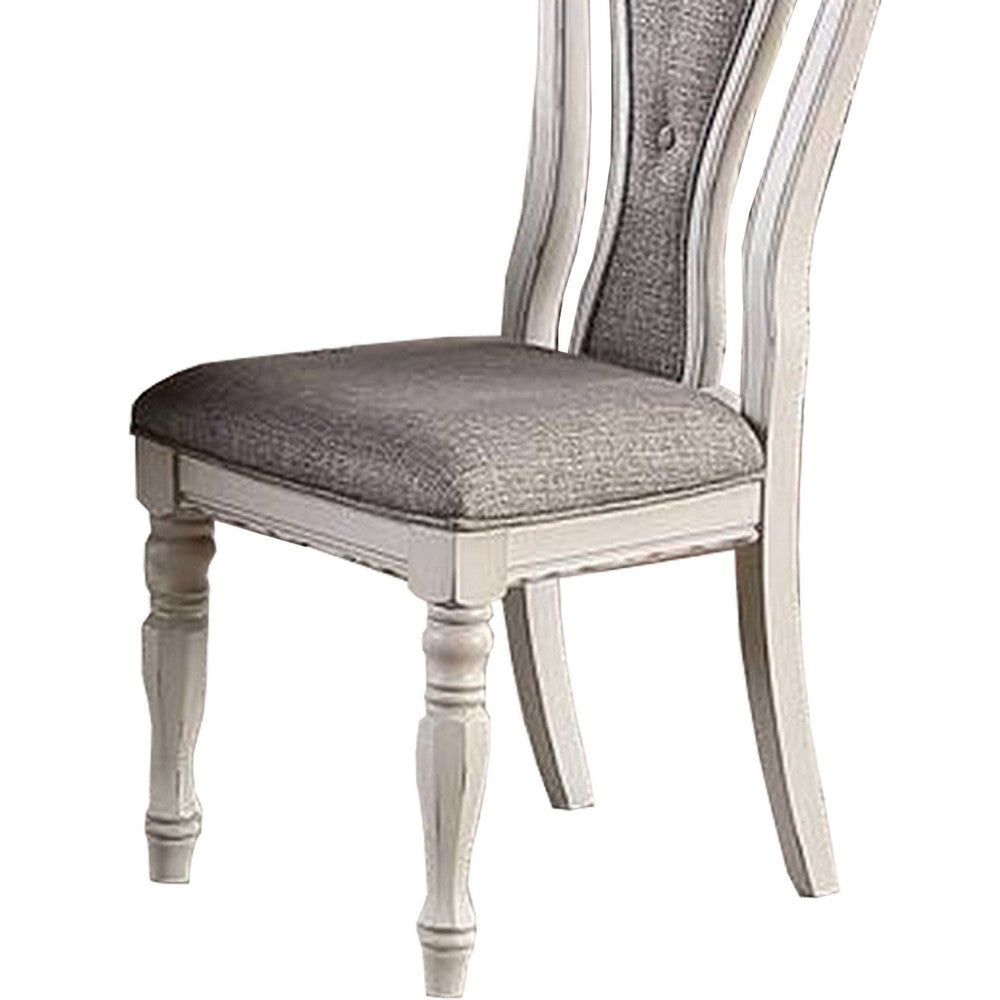 Dining Chair | Button Tufted Backrest | Padded Seat | Set of 2 | White & Gray