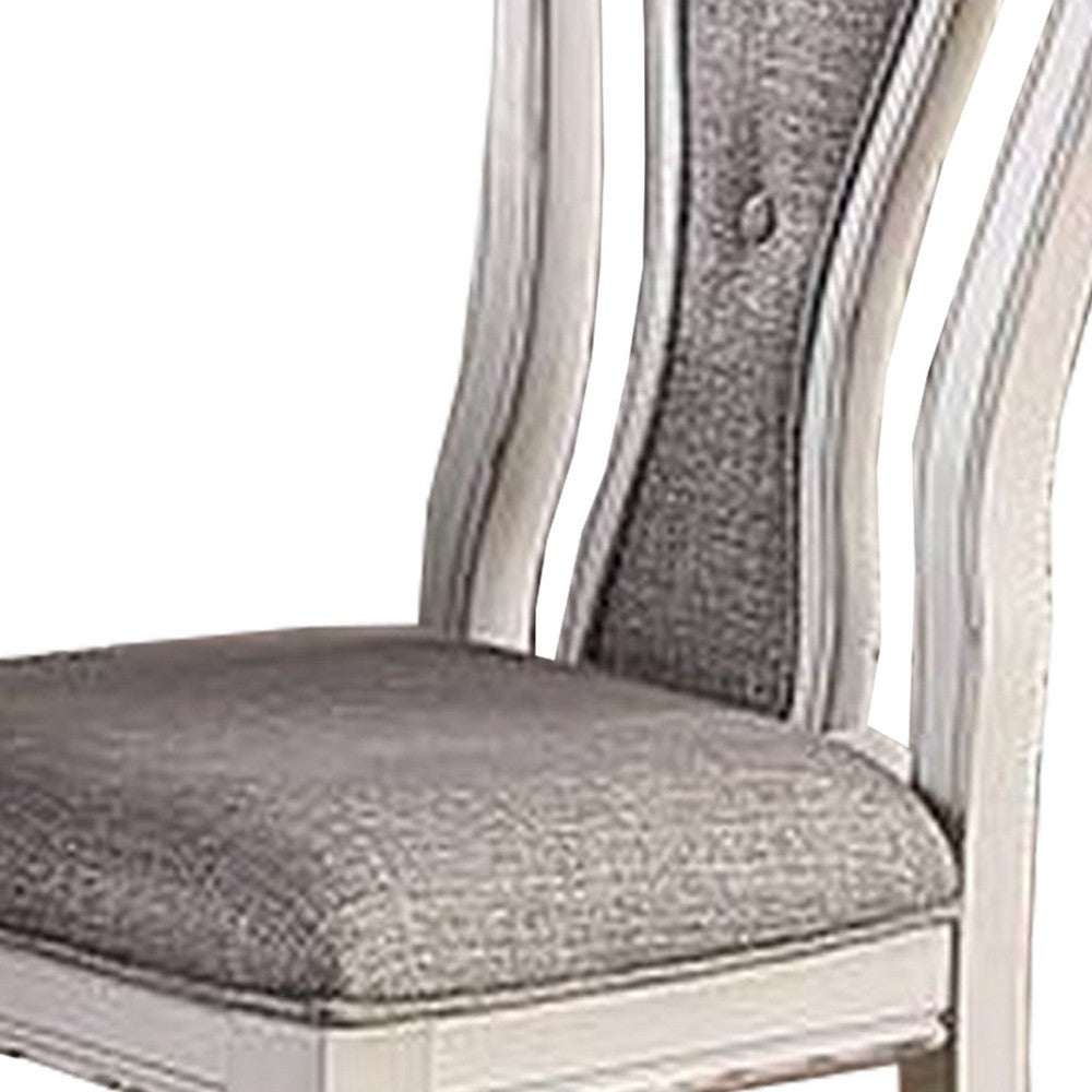 Dining Chair | Button Tufted Backrest | Padded Seat | Set of 2 | White & Gray