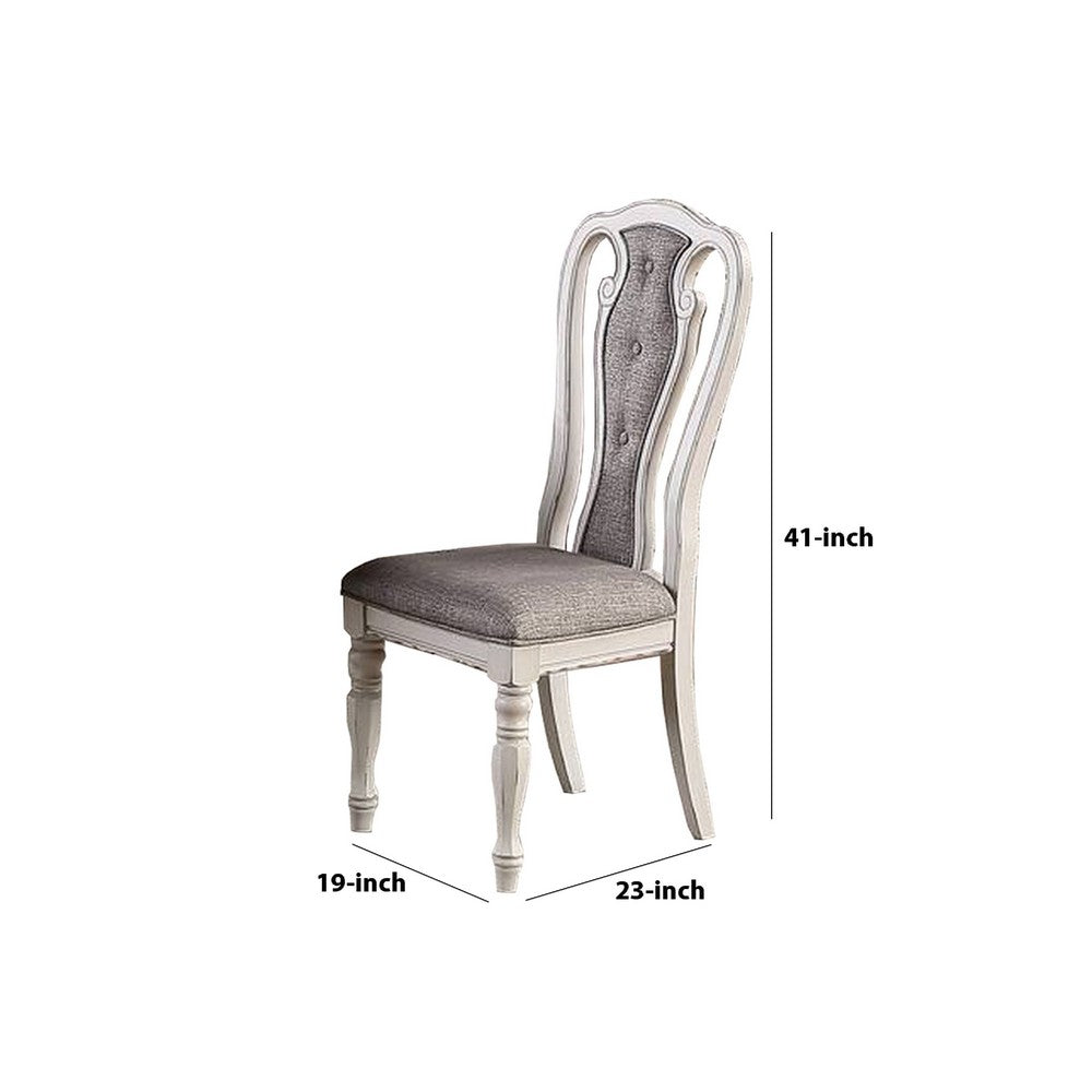Dining Chair | Button Tufted Backrest | Padded Seat | Set of 2 | White & Gray